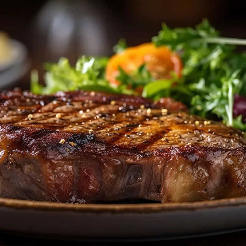 Sliced ribeye with a dressed salad